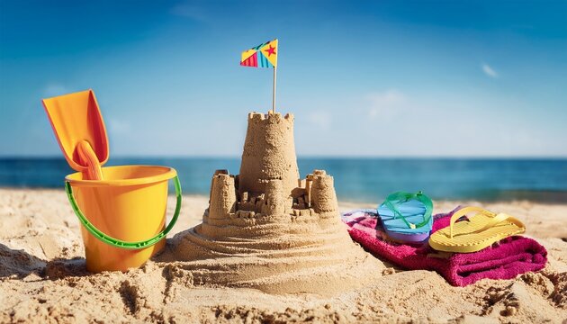 castillo, arnea, playa, vector, ilustraci&oacute;n, dibujos animados, viajando, torre, designio, arquitectura, princesa, edificio, pastel, ciudad, casa, paisaje, bocetos, cumplea&ntilde;os, arte, icono, cielo, hito