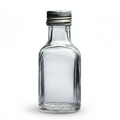 Empty Clear Glass Bottle with Silver Cap Perfect for Mockups and Product Displays
