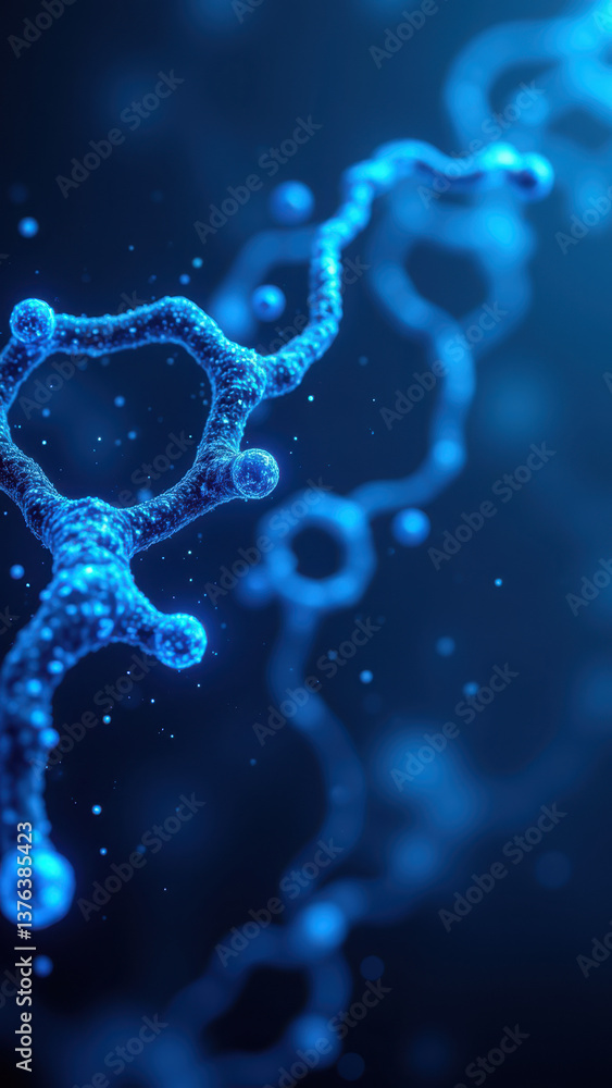 Poster a close-up, high-resolution image showing a detailed molecular structure with blue lights illuminati