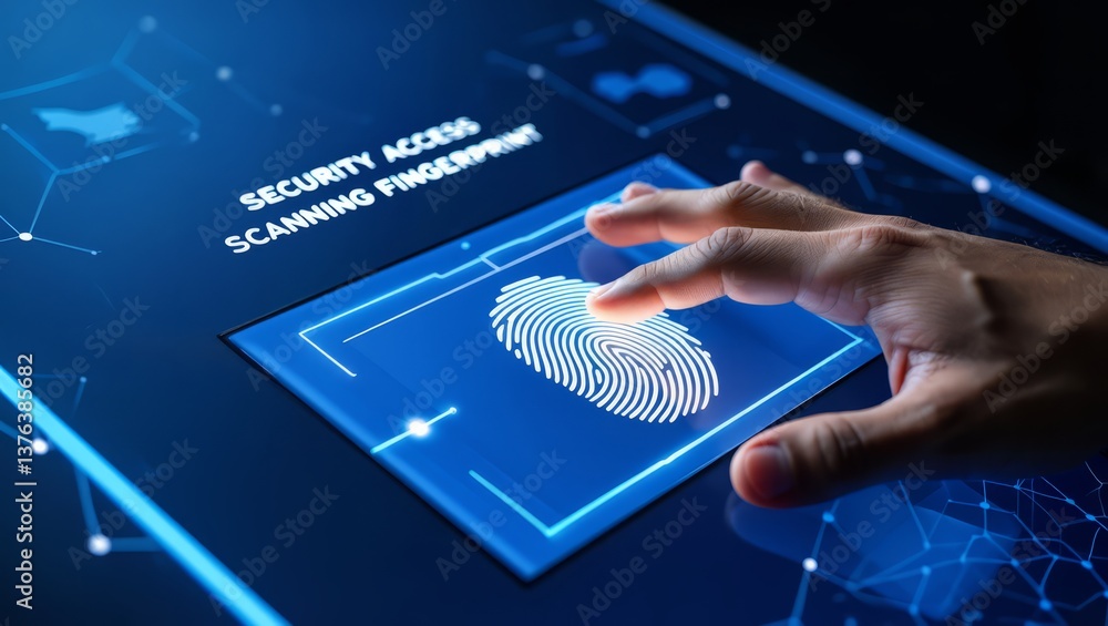 Poster a hand is touching a blue screen with the words 