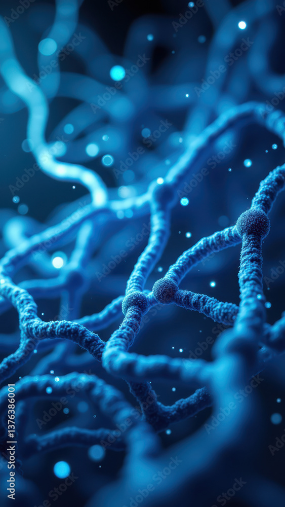 Aufkleber computer-generated image of a network with blue strands resembling a neural or genetic structure, li