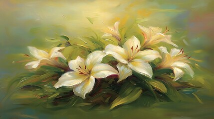 Floral Display Bouquet of Lilies in a garden setting under a bright, sunny background. Use Greetings card