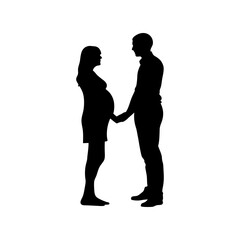 Silhouette of a couple in love  silhouette of a pregnant woman and man holding hands