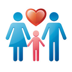 A happy family, parents and sons, mother father and baby, a happy smiling family together at home on isolated background