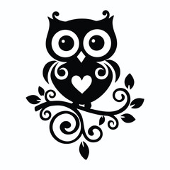 Ornate owl silhouette vector art with floral leaf elements.