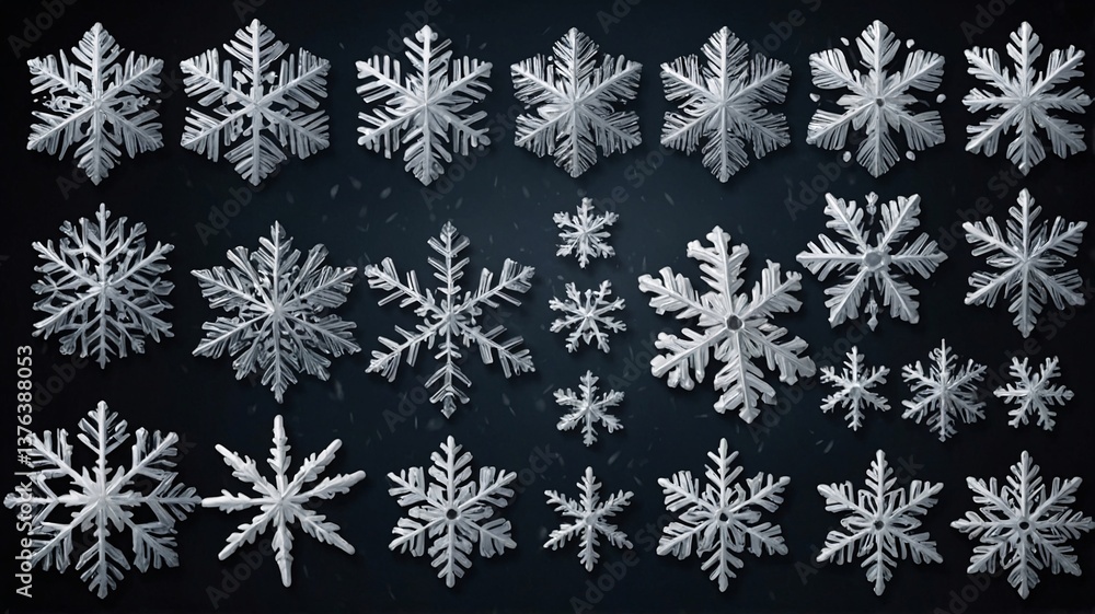 Aufkleber a beautiful collection of intricate snowflake designs in various shapes and sizes, showcasing the be
