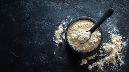 Protein Powder Spread on Black Table