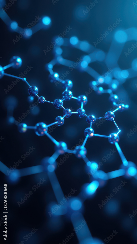 Poster molecular model of glp-1 with a blue glow effect emphasizing its structure.