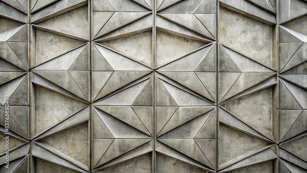 Fototapete Intricate Geometric Concrete Wall Panel Design Featuring a Repeating Pattern of Interlocking Triangles and Recessed Squares