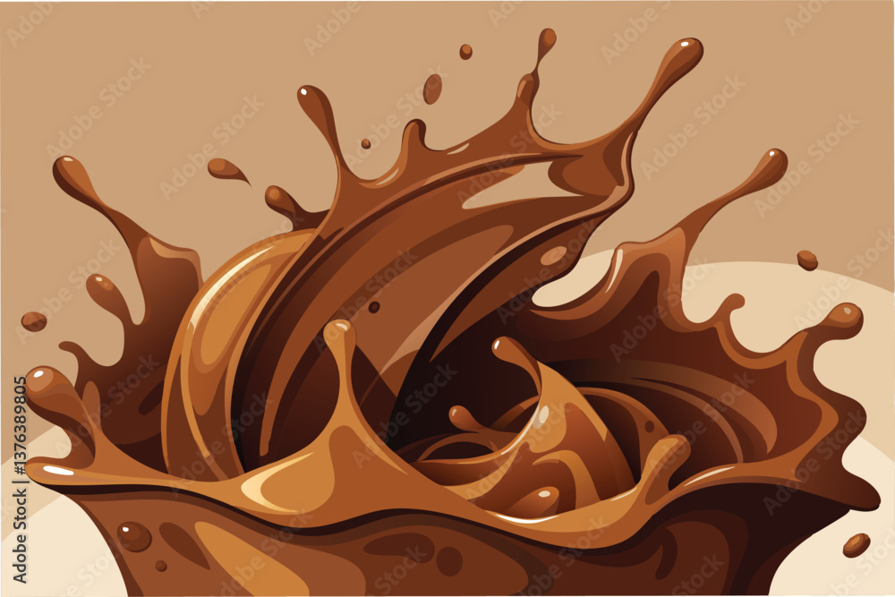 Poster chocolate splash illustration capturing dynamic movement and rich color, perfect for culinary themes
