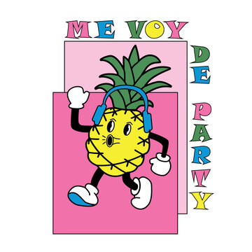 Una pi&ntilde;a de dibujos animados con auriculares canta una canci&oacute;n. Me voy de party
