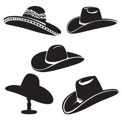 set vector various Mexican sombrero hat, cowboy charro hat, charro hat silhouettes