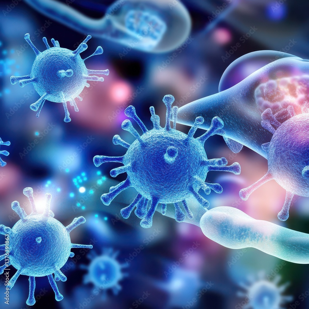 Poster exploring microbiology under the microscope viral structures science lab digital imaging bright fiel