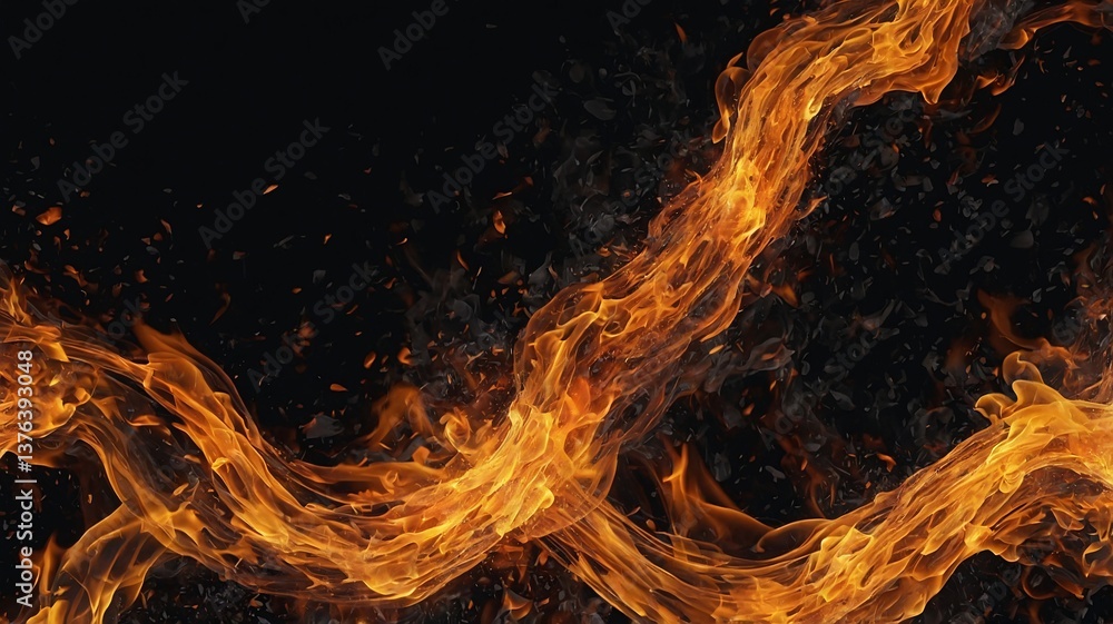 Poster dynamic flames elegantly twist and swirl, creating a captivating visual dance of orange and yellow h