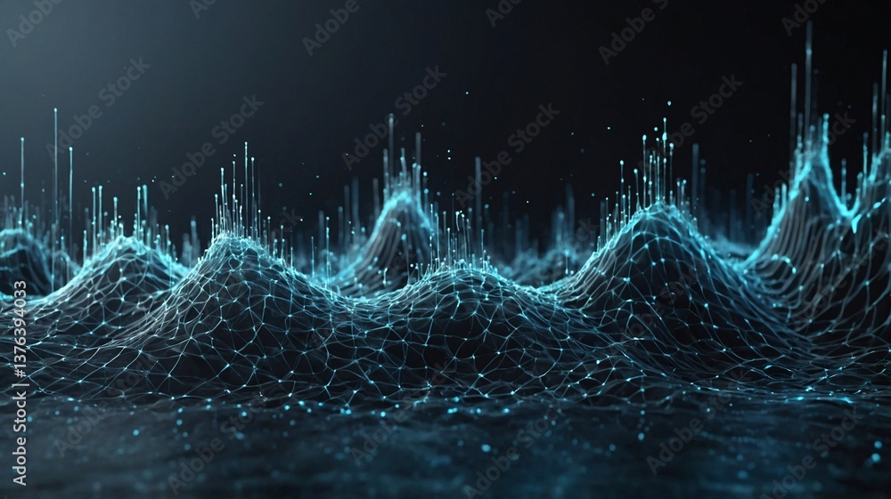 Aufkleber abstract digital landscape featuring wave-like structures in vibrant blue tones, creating a futurist