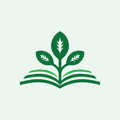 minimalist vector logo of green tree and leaf and golden leaf
