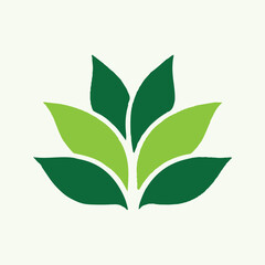 minimalist vector logo of green tree and leaf and golden leaf