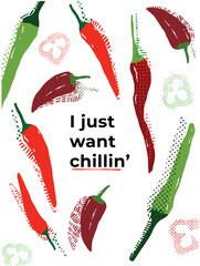 Spicy and Chill Playful Kitchen Wall Art with Peppers