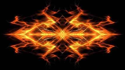 Fototapeta premium Fiery abstract symmetrical design featuring vibrant orange and yellow energy filled illustration