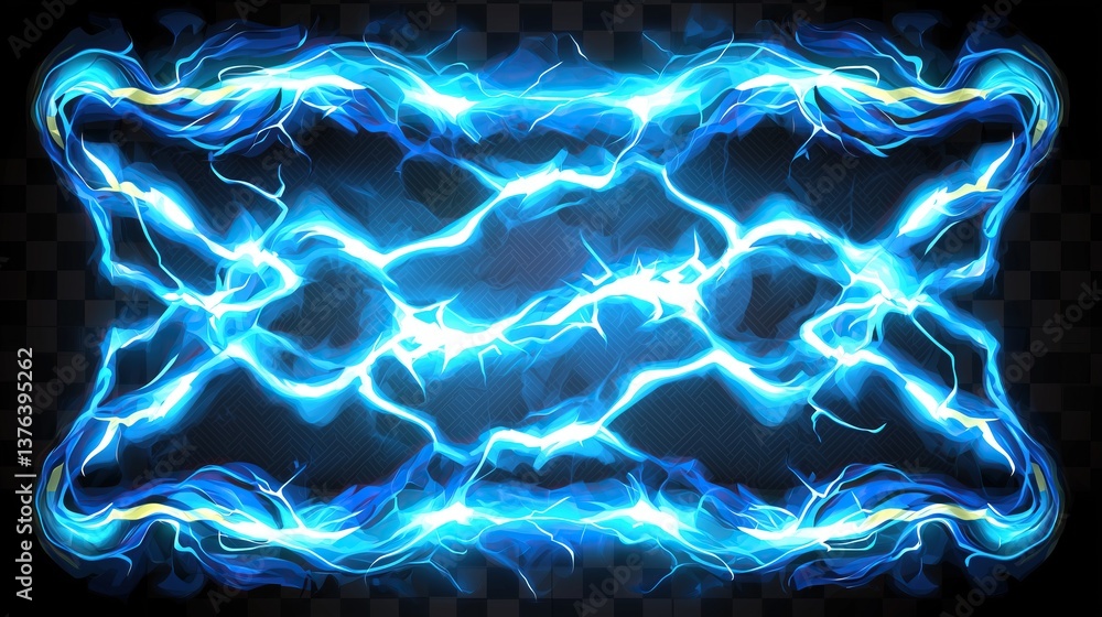 Poster Dynamic frame featuring electrifying blue lightning effects visually and powerful border design