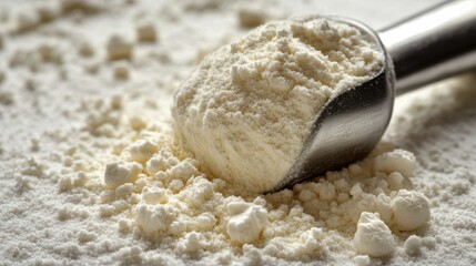 Scoop of Vanilla Whey Protein with Spilled Granules
