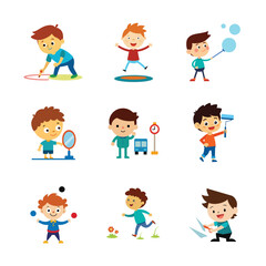 Child different activities vector illustration