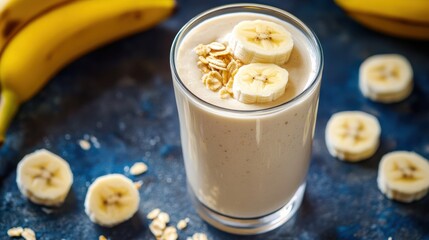 Protein Shake in Clear Glass with Banana Slices