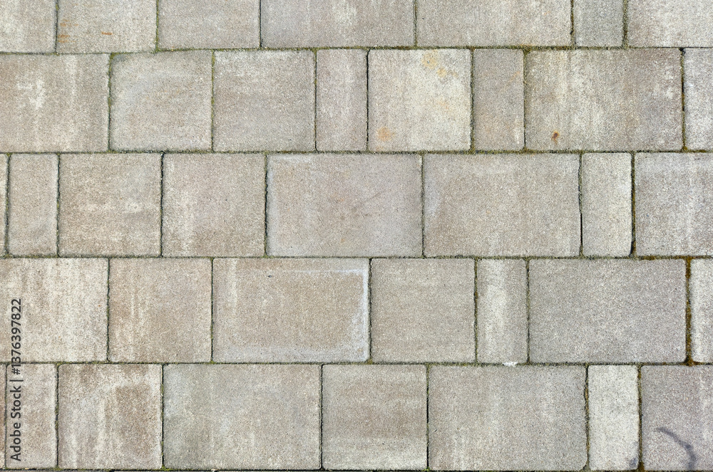 Poster close-up view of gray paving stones arranged in a pattern, showing texture and surface details, idea