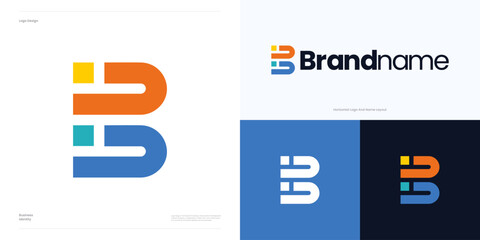 Letter B dynamic colorful logo icon design vector illustration element template editable, Creative modern abstract monogram symbol initial B sign for technology and brand identity business. © Erips.id