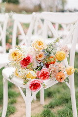 wedding bouquet on the chair