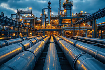 Refinery plant equipment for pump pipeline oil and gas valves pressure safety valve selective. Steel long pipes in crude oil factory during. Rack of heat chemical manufacturing	