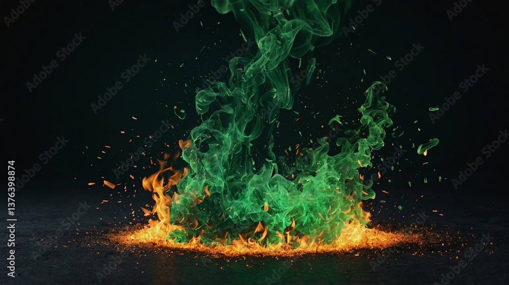 Poster dynamic green and orange flames create an enchanting display of vibrant colors and movement.