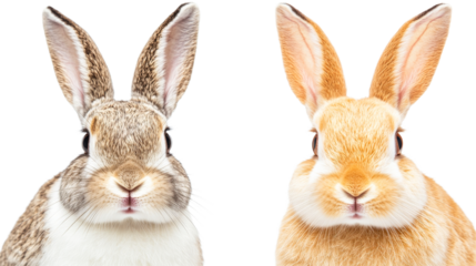 Colorful rabbits with unique expressions on transparent bg