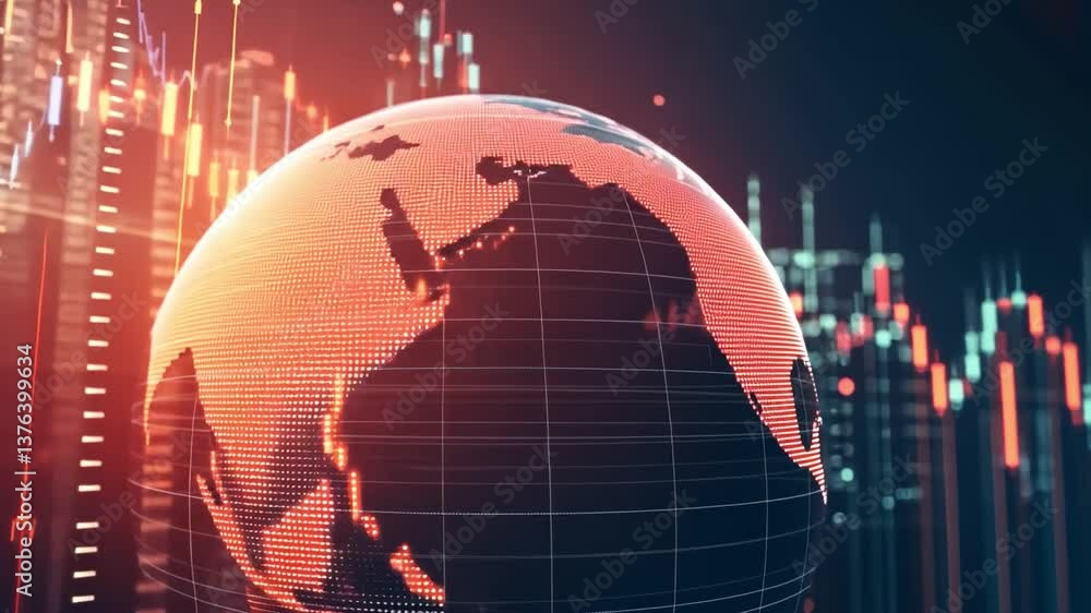 Poster global network visualization with abstract digital globe and data analytics in the background for te