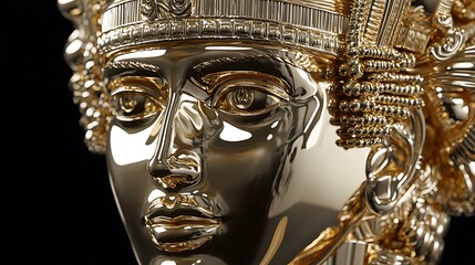 Obraz premium Gold Egyptian pharaoh statue in dark background for history or cultural presentations and artwork