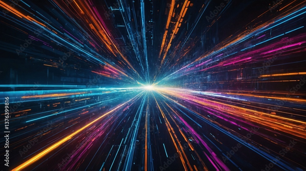 Poster a vibrant burst of light and color, depicting an abstract representation of speed and motion.