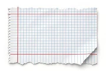 A torn sheet of graph paper, ready for ideas and calculations, with a perforated edge and red lines, hinting at a school notebook or creative project.