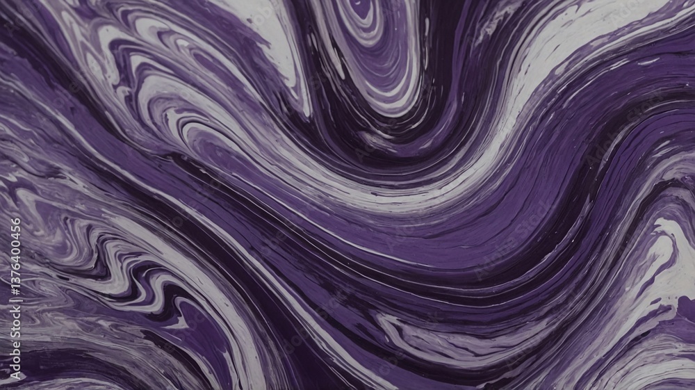 Poster abstract swirling patterns in rich purple hues with contrasting white accents create a mesmerizing v