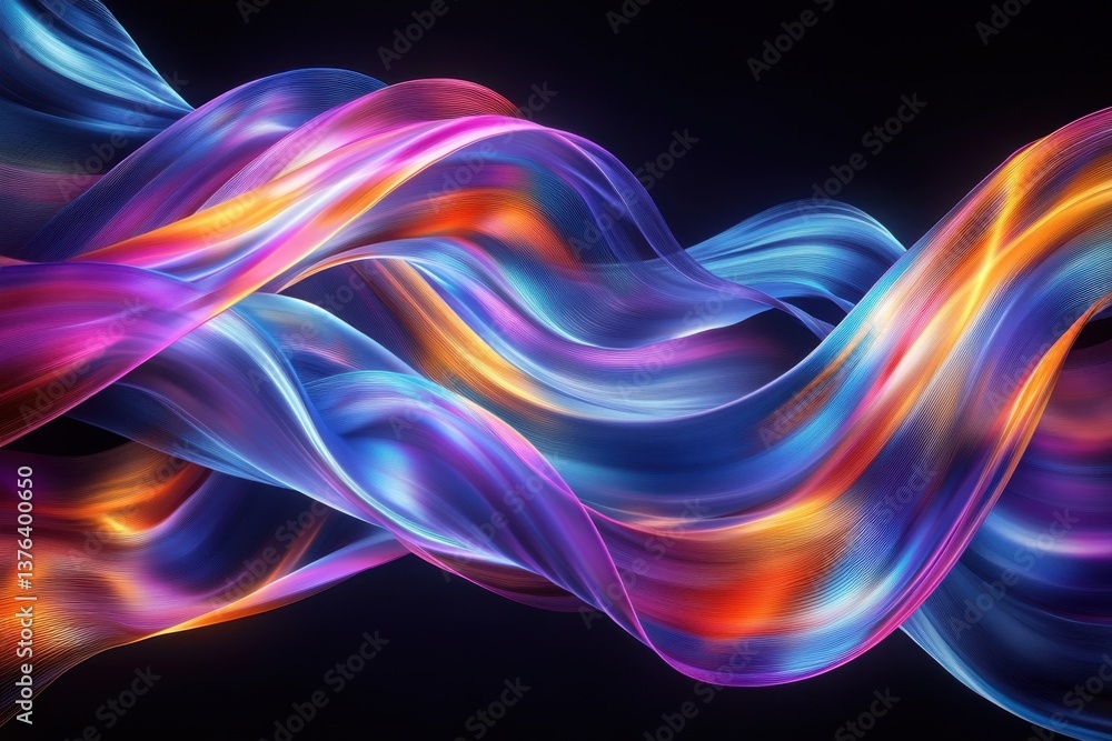 Poster colorful waves of light create an abstract visual display in a dark background
