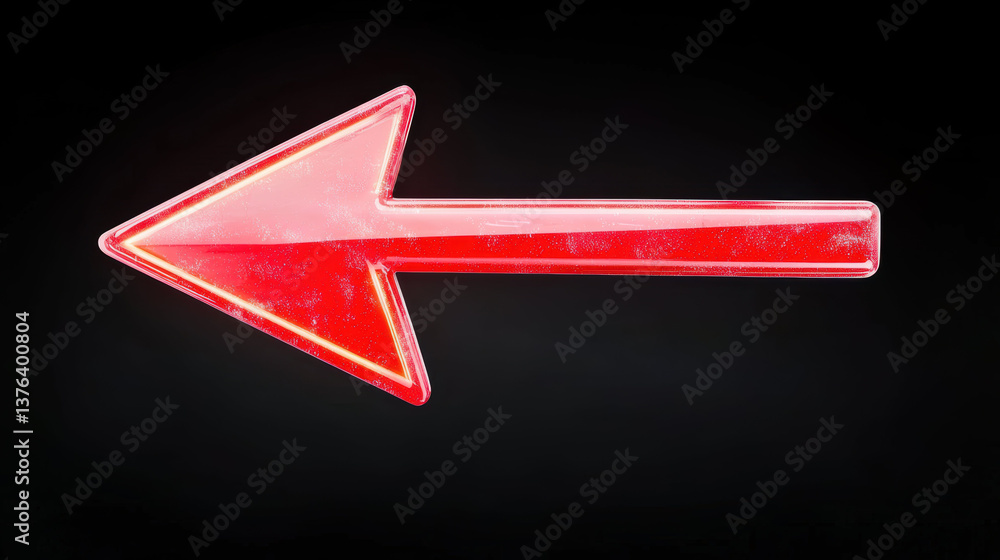 Poster glossy red arrow pointing to left, symbolizing direction and guidance, stands out against dark backg