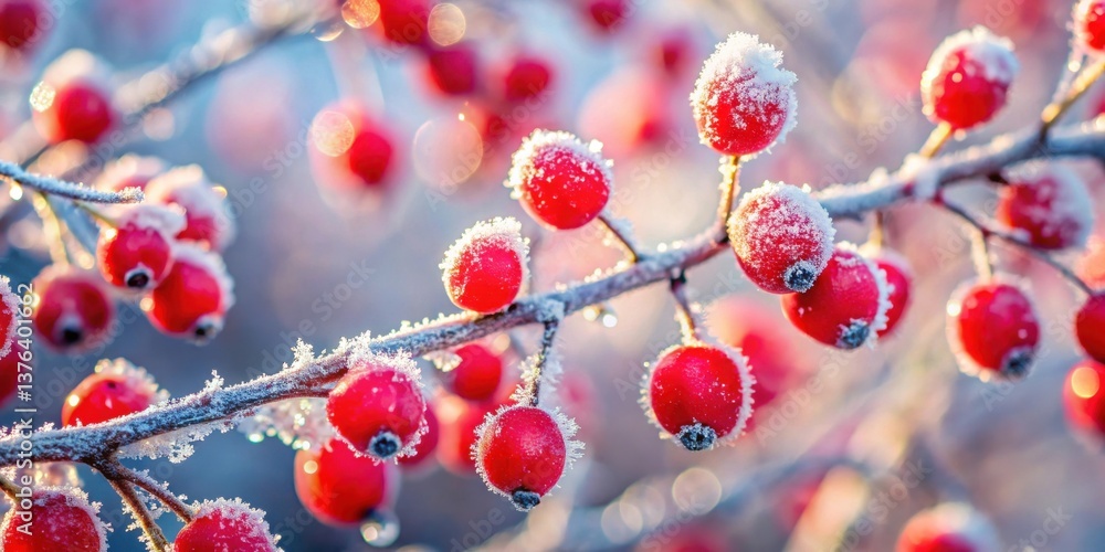 Aufkleber a frosty morning's gentle light illuminates a branch laden with vibrant red berries, each delicately