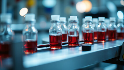 Vials of Red Liquid on Production Line