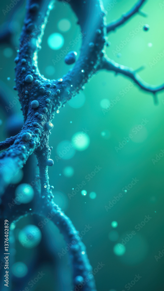 Poster stylized microscopic view of a neuron with a focus on the glp-1 receptor.