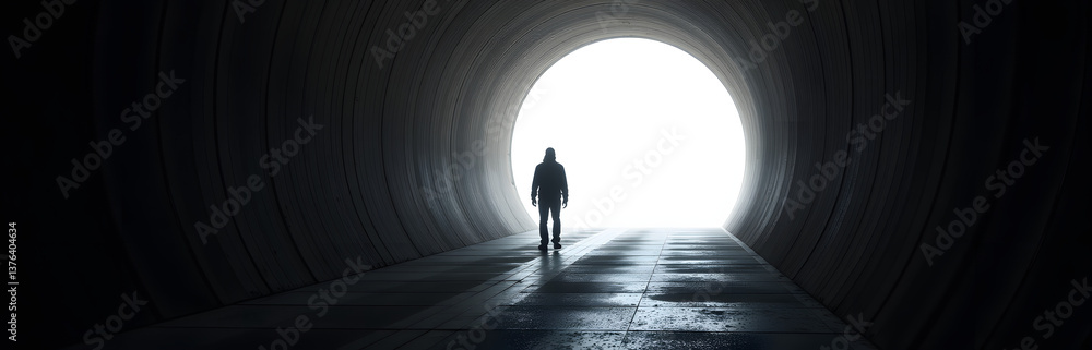 Poster a figure is hiding in the tunnel, his presence unknown until a faint light illuminates the dark pass