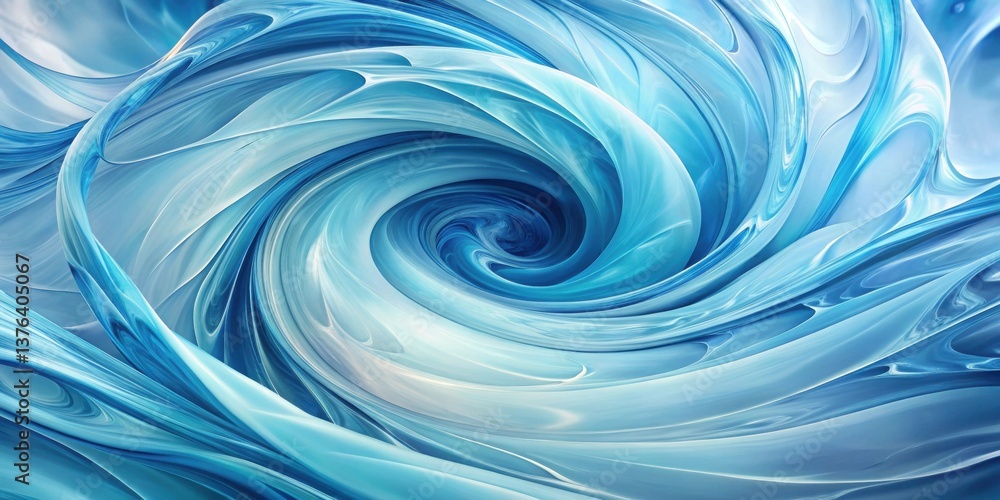 Poster Abstract swirling vortex of vibrant blue hues, depicting a mesmerizing fluid dynamic design with elegant, flowing lines and soft gradients creating an ethereal and calming visual experience.