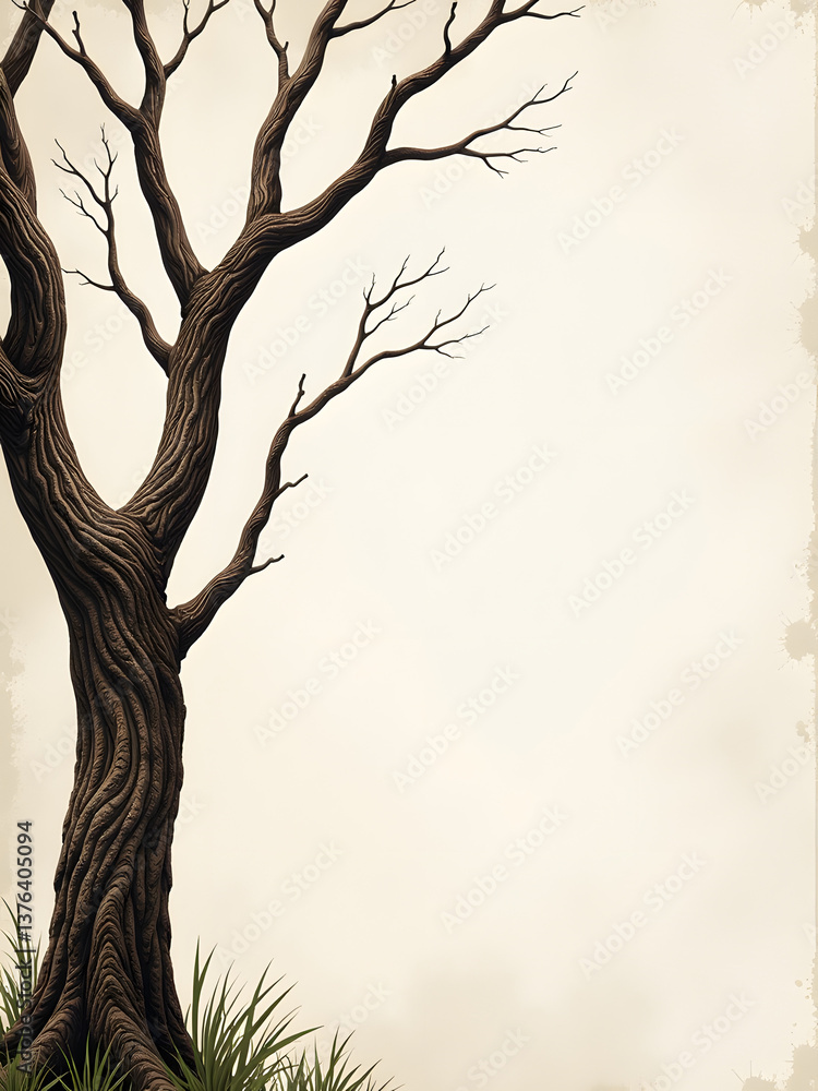 Poster a grungy background featuring twisted tree branches in a natural, earthy color palette with subtle t