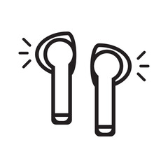 Line Art Depiction of Wireless Earbuds with Radiating Sounds