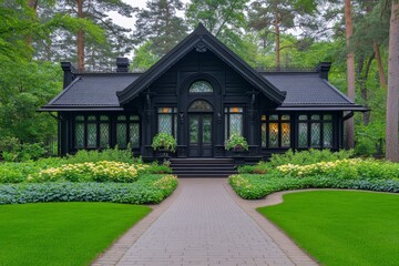 A charming wooden Art Nouveau villa in JÅ«rmala, surrounded by tall pine trees and lush greenery