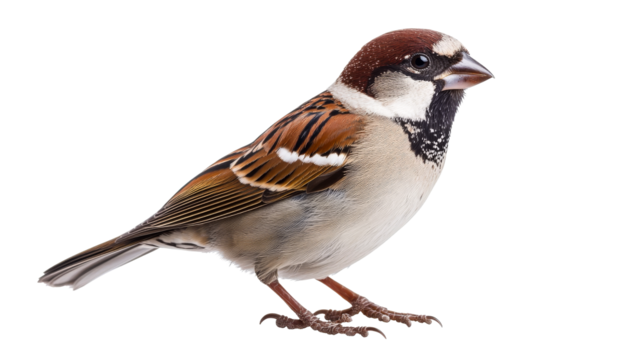 Sparrow with striking plumage on a transparent background
