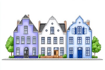 A clean vector-style illustration of a traditional Gda&Aring;&bdquo;sk townhouse with intricate facades